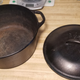 Bit of rust, but nothing too bad. She’ll clean up nice! Surface finish is on par with the rest of the Lodge stuff. The lid says 10 3/4". I only wish there was a handle so I could more easily hang it down over a fire.